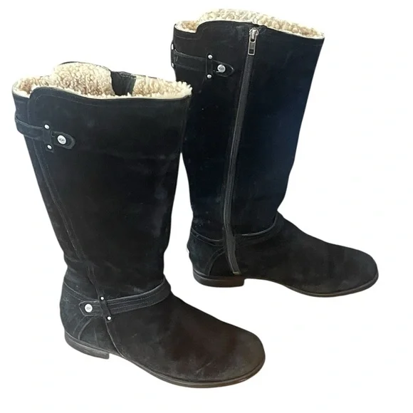 UGG Jillian knee high side zip black suede boots. Sherpalined. Size 7.5 GUC - Picture 9 of 16